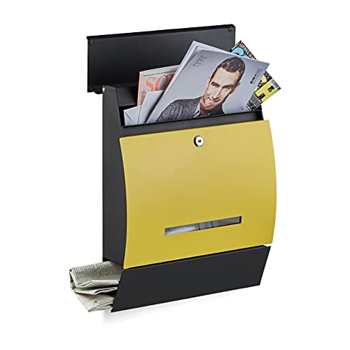Relaxdays Design Wandbriefkasten 10020774 Schwarz-Gelb
