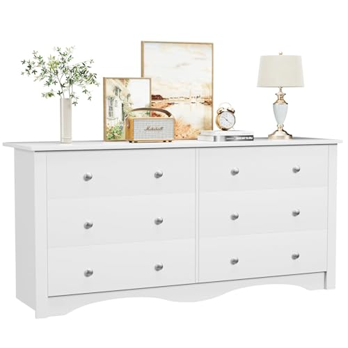 Image of Shahoo Dresser for Bedroom with 6 Drawers, Wide Chest Storage Organizer and TV Stand for Living Room, Closet, Hallway, Dormitory,White