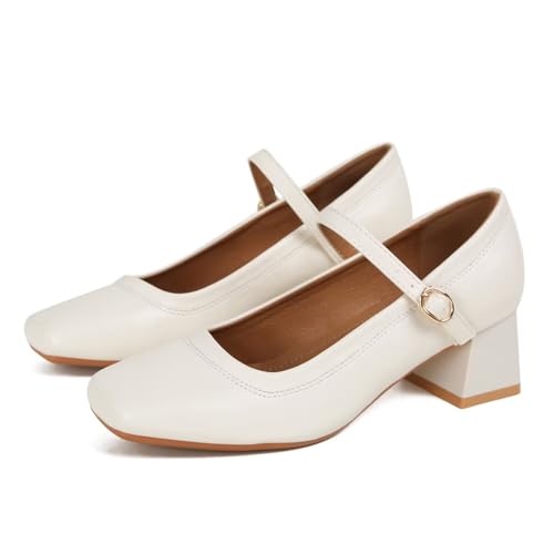 Hee grand Mary Jane Heels for Women Square Toe Low Heel Dress Shoes Comfortable Chunky Block Office Pumps