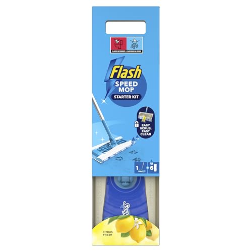 Flash Speedmop Wet Mop Floor Cleaner Starter Kit For Cleaning Floors With Scrubbing Action, Includes 1 Handle & 6 Wet Refills