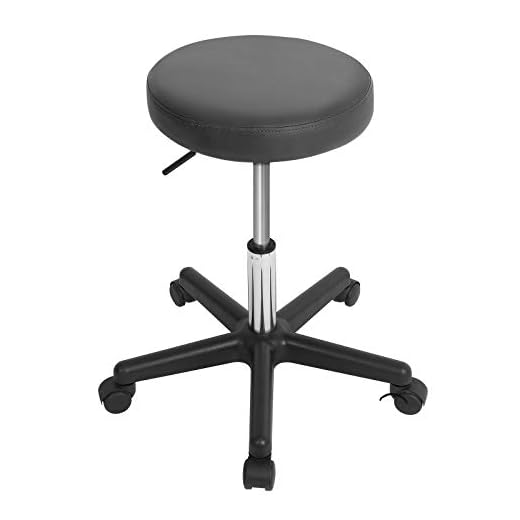 SONGMICS Svängbar pall på hjul, justerbar rullpall, 46–58 cm, stoppad sits täckt i syntetiskt läder, arbetspall för skönhetsstudio, kontor, klinik, mörkgrå LJB61GYZUK
