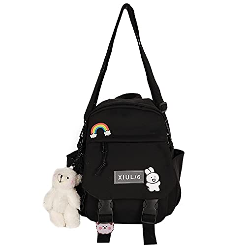 Cute Mini Backpacks Purse with Accessories Aesthetic Mini Backpack for Teens Girls Kawaii Small Bear Backpack Casual Daypack (Black)