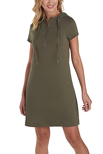 Cable & Gauge Sport Short Sleeve Baby Terry Half Zip Mini Dress with Hood Large Caperberry
