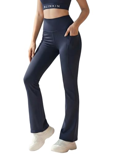 Image of BLINKIN Flared Gym Pants for Women's Workout - The Ultimate Yoga Pants | Workout Lowers | Gym Track Pants for Women with Side Pockets (2049)