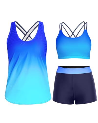 Image of Holipick 3 Piece Tankini Swimsuits for Women Tummy Control Bathing Suits Swim Tank Top with Bra Boy Shorts Teen Swimwear 2026