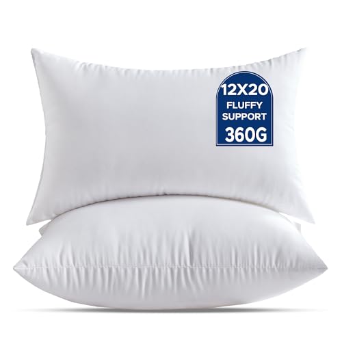 QSWRD 30 x 50 CM Cushion Inserts Pack of 2 Small White Decorative Lumbar Throw Pillow Inserts for Living Room Couch Bed Sofa Rectangle Cushion Sham Stuffer Indoor