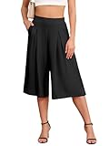 DILIUXING Womens Capri Pants Loose Yoga Pants Wide Leg Comfy Lounge Pajama Capris Sweatpants with Pockets, Black,Medium