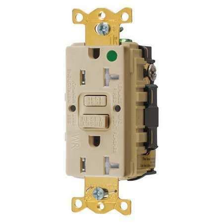 GFCI Receptacle,20A,125VAC,5-20R,Ivory - HUBBELL WIRING DEVICE-KELLEMS GFTWRST83I