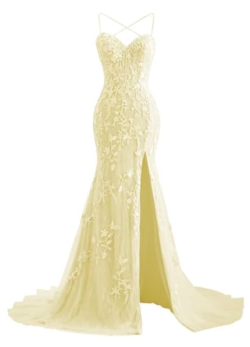 Fokissy Mermaid Prom Dresses 2026 with Slit Lace Applique Tulle Sweetheart Formal Evening Gown...