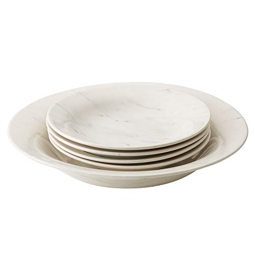 Anolon 48016 Ceramics Stoneware Pasta/Soup Bowls, 5 Piece, Marble White