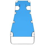 YUOGHRTFE Foldable Sun Lounger with Adjustable Backrest and Head Cushion, Powder Coated Steel Frame Turquoise Blue, Comfortable Camping Bed for Garden Beach