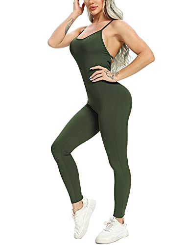 Seasum Women Yoga Jumpsuit Backless One Piece Workout Catsuit Bodysuit Sleeveless Textured Gym Bodycon Romper L #TOP1