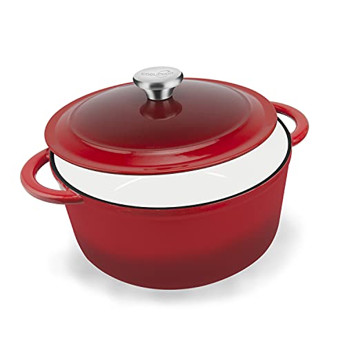 Emaille Gusseisen Kochtopf, Gusseisen Topf Emailliert mit deckel, Gusseisen bräter Rund für Induktion und alle Herdarten COOLCOOK Emaillierter Dutch Oven (2,5 Qt) Cover