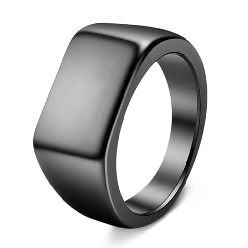 Mens Stainless Steel Plain Signet Ring Rectangular Pinky Ring 10mm Black 9