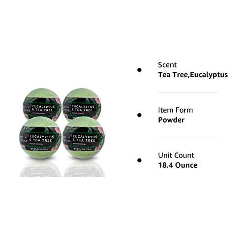 Nature's Beauty Eucalyptus & Tea Tree Bath Bomb Multi-Pack- Natural Hand Crafted, Non-Staining, Luxury Fizzy Spa Bomb, Sooth + Restore Skin, Made W/ Coconut Oil & Witch Hazel, 4.6Oz (4 Pack) #TOP6