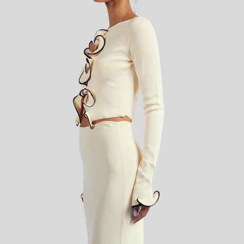 Women Elegant Tie Front Ruffle Knit Crop Cardigan Long Sleeve Open Front Contrast Trim Crop Cardigan Sweater2