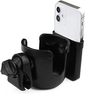 Pram Cup Holder, BSptyy Stroller Cup Holder/Baby Bottle Organizer,Universal Pushchair,Drink and Coffee Cup Holder, with Phone Storage Box,Suitable for Baby Buggy,Bikend and Wheelchair - BLACK