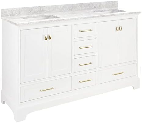 Signature Hardware 480790 Quen 72" Free Standing Double Vanity Set with Wood Cabinet, Vanity Top and Rectangular Undermount Vitreous China Sink