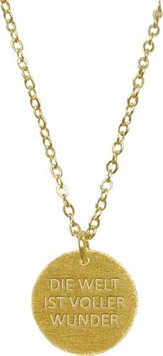 Kette - Die Welt ist voller Wunder (vergoldet): Die Welt ist voller Wunder - Kette mit Spruchmedaillon (vergoldet)