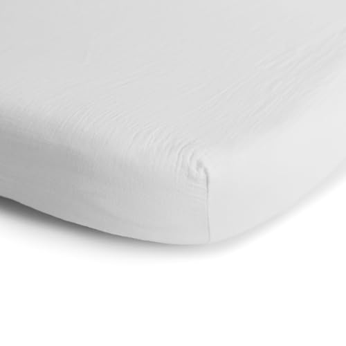 mushie Extra Soft Muslin Fitted MINI Crib Sheet | 24"x 38" (White) by mushie - Image 2