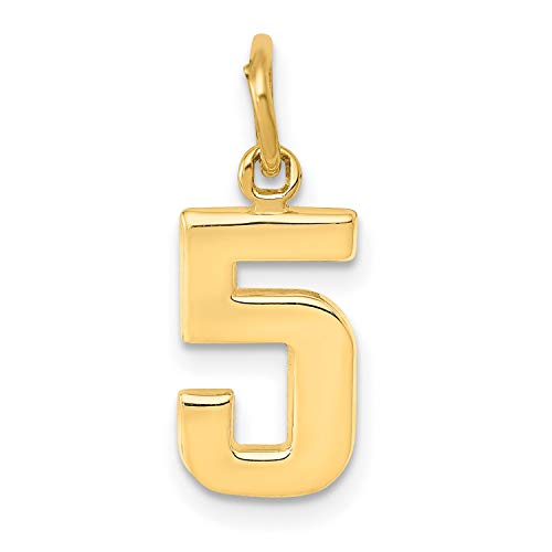 14k Yellow Gold Number 5 Pendant Charm for Necklace or Bracelet, Unisex Jewelry with Polished Finish, Minimalist Numeric Design for Birthday, Anniversary, Numerology, Lucky Number Accessory