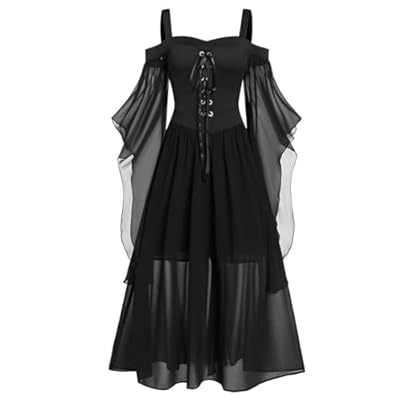 riou Vestidos Medievales Para Mujer Tallas Grandes Halloween Tallas Grandes Gótico Vestido de Noche con Ribete Encaje Disfraces Originales Fiesta Cosplay Disfraz para Carnaval | Ya disponible en tu tienda friki favorita! En mundofriki.es!