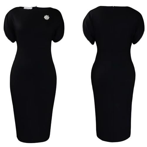Women's Plus Size Midi Dresses for Curvy Women Church Work Pencil Dress Round Neck Cap Sleeve2