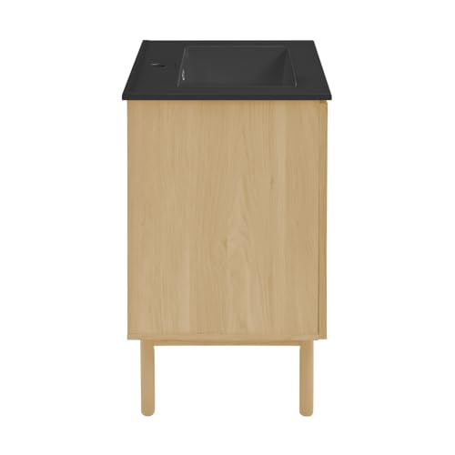 Image of Swiss Madison Classe 18 inch Freestanding Bathroom Vanity in Natural Oak with Black Sink Top