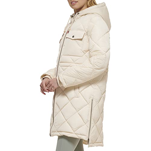 Levi's Women's Soft Sherpa Lined Diamond Quilted Long Parka Jacket (Standard & Plus Sizes), Crème Brulee, Small #TOP2