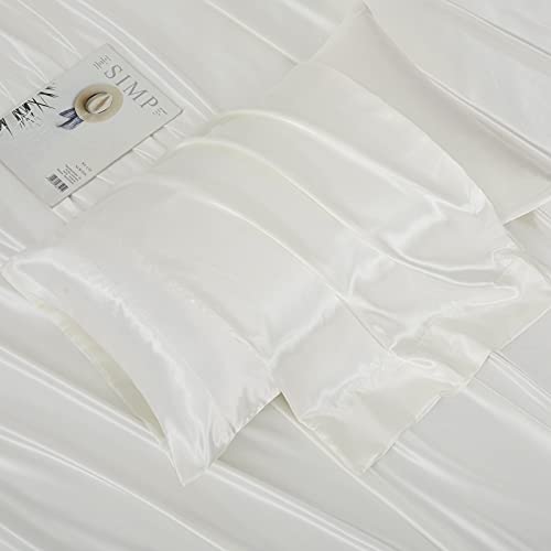 Redtom Satin Sheets Bed Set 4-Pcs, Queen Size Silky Bedding Set, Soft And Durable Pillowcase, Flat Sheet And Fitted Sheet, Stain Resistant Hypoallergenic Bed Sheets Set, Ivory White Satin Bed Sheets #TOP5
