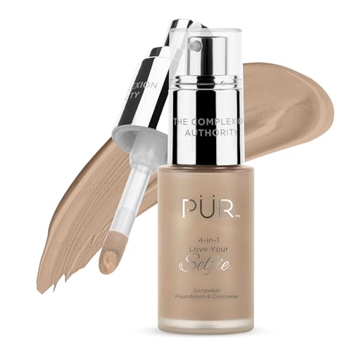 AmazonUs/8AV4U PÜR MINERALS 4-in-1 Love Your Selfie Foundation & Concealer - Longwear Full Coverage Liquid Makeup Foundation with Hydrating Blend for Refined-Looking, Natural Beauty Glow, Skin Texture & Tone 8g