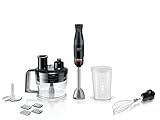 Bosch ErgoMaster Series 4 MSM4B670GB Pressure Controlled Speed 2 in 1 Hand Blender with Mini Food Processor, Beaker and Whisk, Stainless Steel Blade, 1000 W Motor, Black