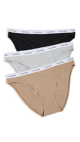Image of Calvin Klein Womens Modern Logo Bikini 3-Pack Black /Grey Heather /Cafe Fun X-Large