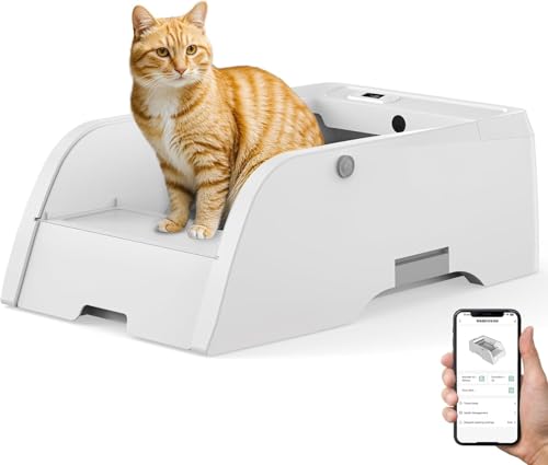 Automatic Cat Litter Box Self Cleaning, Smart Kitten Litter Box, APP Control Cat Litter Box That Can Use Clumping Cat Litter
