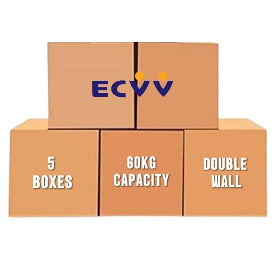 [5 Pack] Large Double Wall 100% Recyclable Corrugated Cardboard Moving Boxes with 60 KG Capacity, [60 x 60 x 80 cm] Brown Carton for Packaging, Shipping and Storage, 5 ply Brown
