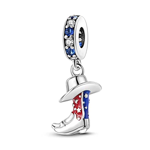 Red&Blue Cowboy Boot Dangle Charm For Bracelet, 925 Sterling Silver Charm Mothers Day's Gift, Women Jewelry