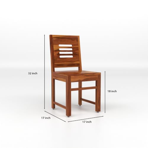 Image of Solid Sheesham Wood Dining Chair Set of 4 | Premium Wooden Dining Chairs for Dining Table | Modern Slatted Backrest | Heavy Duty Kitchen & Dining Room Chairs
