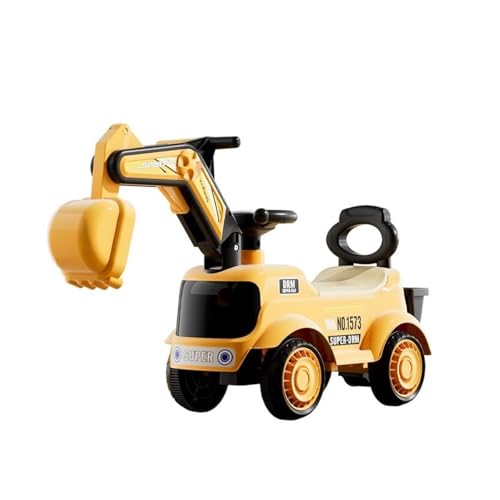 correpasillos Excavadora de construcción for niños, Coche de Empuje, Almacenamiento Debajo del Asiento, Dispositivo antivuelco, Juguetes for niños y niñas Triciclo(Geel)