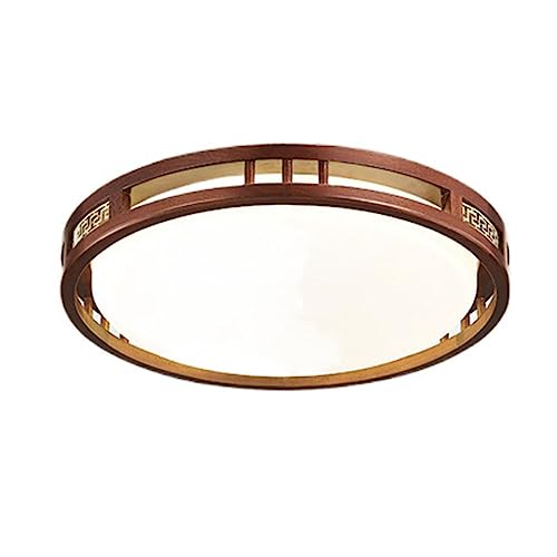 Appareil de plafond cuisine chambre salon style industriel bois cuivre rond 48cm