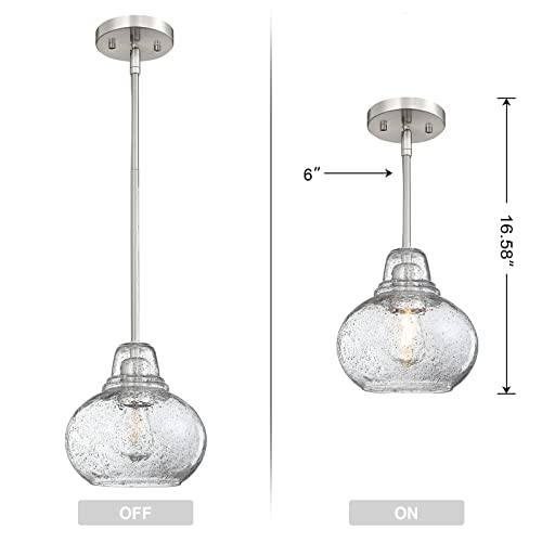 Seenming House 2 Pack 1 Light Hanging Indoor Kitchen Island Pendant Lights 7.7" Hand Blown Black Seeded Glass Ceiling Light Fixtures Brushed Nickel Finish Modern Farmhouse Dinning Over Sink #TOP1