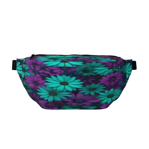 Teal And Purple Daisies Flowers Fanny Pack For Women Man, Waist Belt Bag Crossbody For Sports Travel Hiking Running Jogging