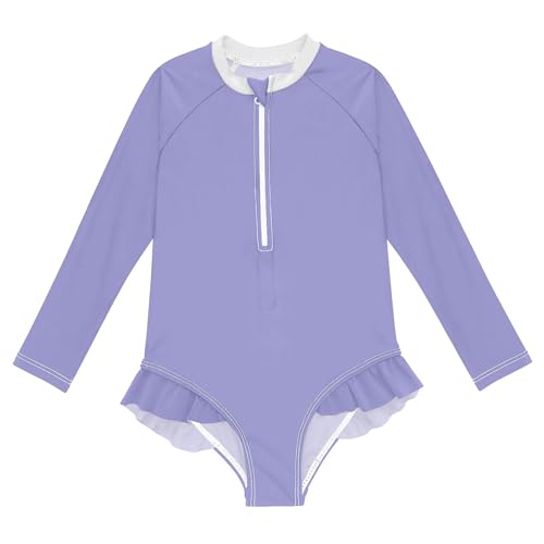 Plain Blue Lavender Baby Girl Bathing Suit Long Sleeve UPF 50+ One Piece Toddler Swimsuit Size 4t