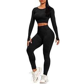 SEASUM Workout Sets for Women High Waist Seamless Cute Yoga Leggings Workout Sets for Women 2 Piece Gym Clothes