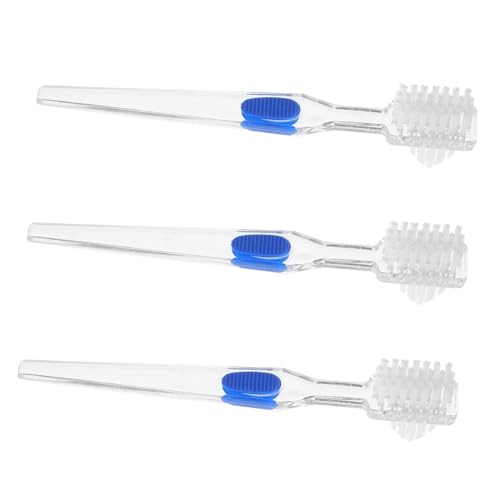 Beaupretty 3Pcs Denture Care Toothbrush Double Sided Hard Bristle Cleaning Brush with Ergonomic Handle for Precision Oral Travel Friendly Denture Maintenance