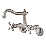 Aolemi Wall Mount Kitchen Faucet 6 Inch Spout Wall Mount Laundry Sink Faucet Brushed Nickel Adjustab