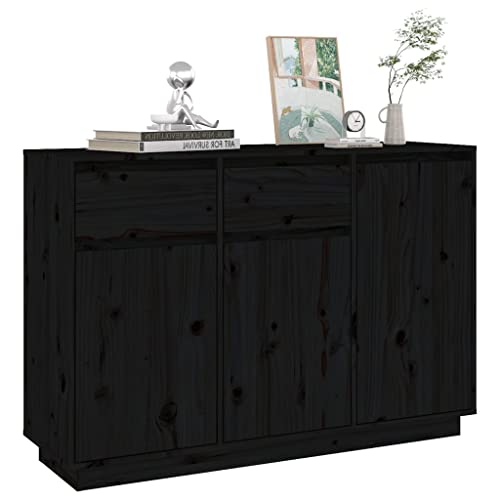 Loibinfen Solid Wood Sideboard With 2 Drawers And 3 Doors, Side Storage Cabinet Buffet Cabinet Storage Kitchen Sideboard, Storage Cabinet Organizer Unit, 43.3"X13.4"X29.5",Black #TOP6