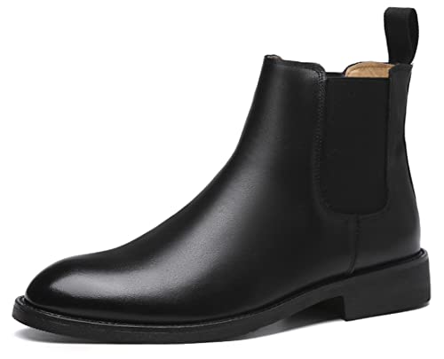 Santimon Mens Black Leather Dress Casual Chelsea Boot Chukka Ankle Boots