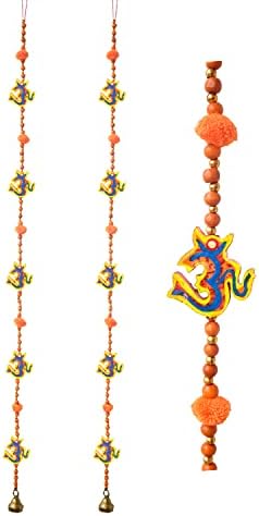 Tarini Gallery Set of 2 Traditional Handcrafted Om Pom Pom Door Hangings Latkan Décor for Home Offices Temple Hotel Wall Hangings, Festival Diwali Decoration, Meditation Room