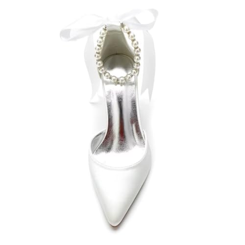 Image of Pearl Wedding Shoes for Bride Chunky Heel Poined Toe Wedding Block Heels Prom Evening Pumps