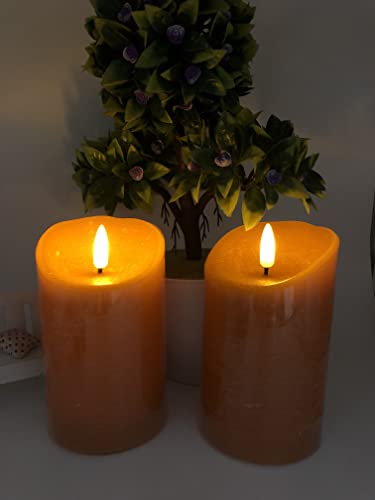Litluna Orange Flameless Candles Set 2-Real Wax Realistic Pillar Candles Battery With Pumpkin Scented, Dia3 Xh5“-Multi Function Remote And Timer For Halloween,Gift,Home Decor. #TOP2